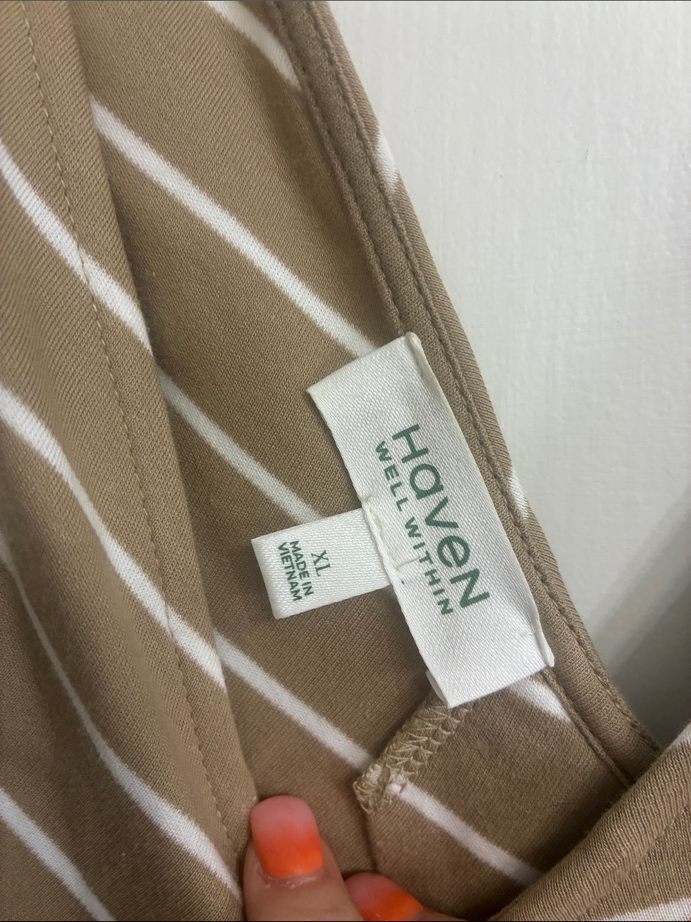 Striped V-Neck Maxi Dress in Taupe and White - Picture 2 of 4